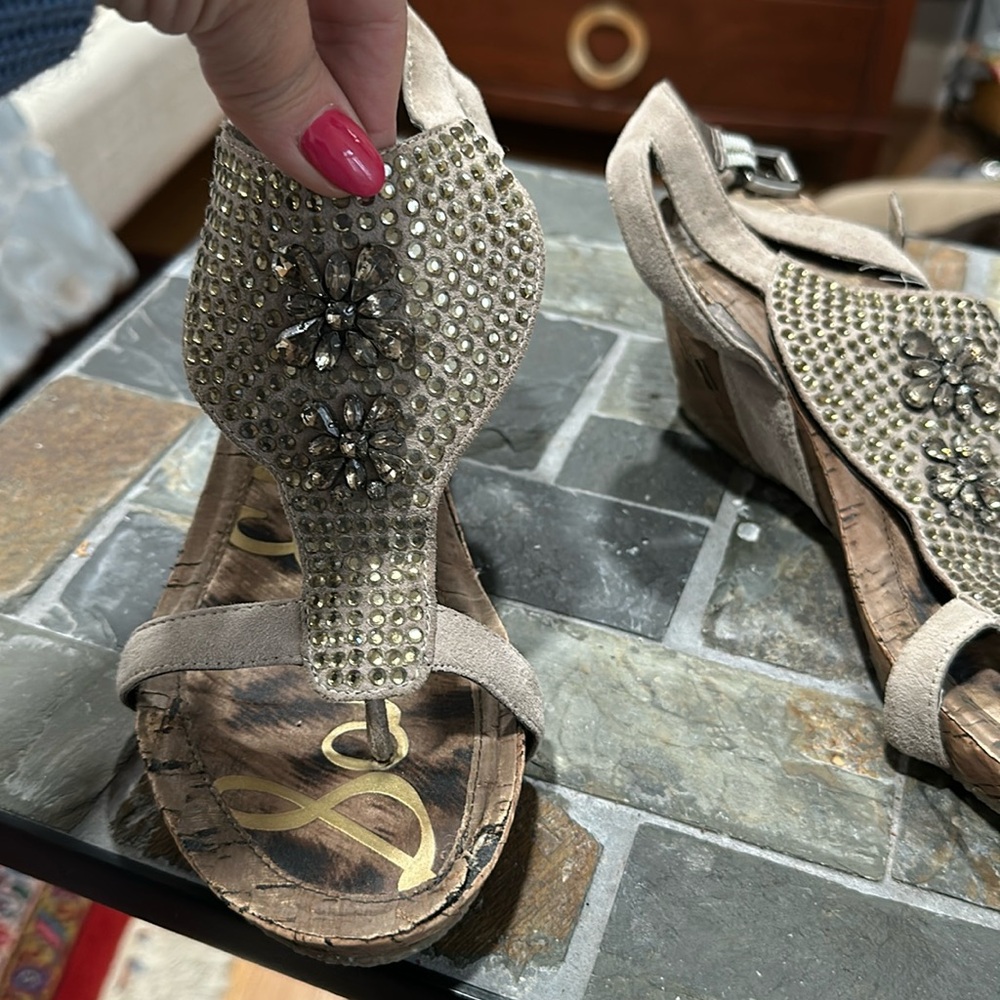 Sam Edelman cork wedge rhinestone Sandal